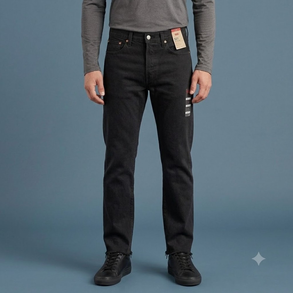 Levi's 501 Original Fit Jeans Men's Black Denim Button Fly Raw Hem NWT